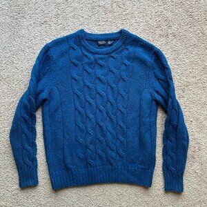 Nautica Sweater Womens XL Crewneck Cableknit Pullover Long Sleeve Blue Wool
